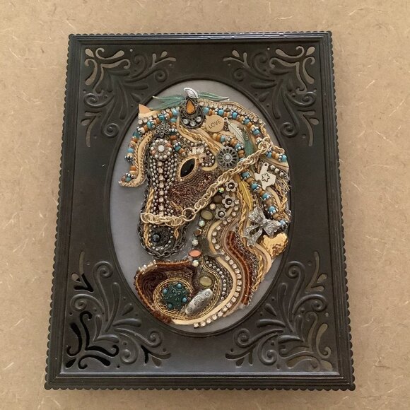 JEWELED PICTURE Bronze Frame Horse Artist Design Vintage & Modern Jewels 5X7 - Picture 1 of 11
